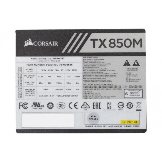 CORSAIR TX-M Series CP-9020130-NA 850W ATX12V v2.4 / EPS 2.92 80 PLUS GOLD Certified Semi-Modular Power Supply