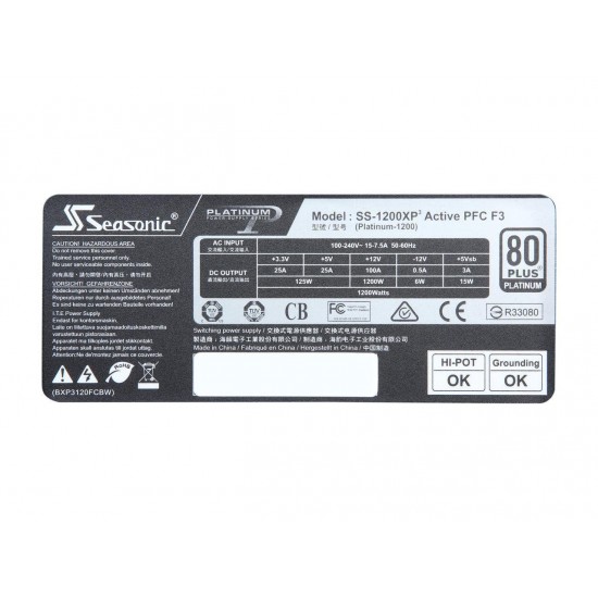 SeaSonic Platinum-1200(SS-1200XP3) 1200W ATX12V / EPS12V 80 PLUS PLATINUM Certified SLI Ready CrossFire Ready Full Modular Power Supply SeaSonic Platinum-1200(SS-1200XP3) 1200W ATX12V / EPS12V 80 PLUS PLATINUM Certified SLI Ready CrossFire Ready Full Modular Power Supply