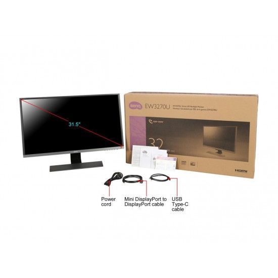 BenQ EW3270U Metallic Grey 32" 4ms HDMI Widescreen LED Backlight 3840 x 2160 4K Monitor with Eye-care Technology 300 cd/m2 DCR 20,000,000:1 (3,000:1)