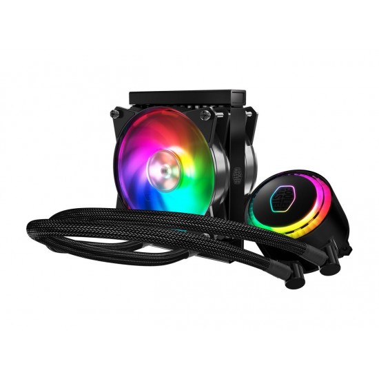 Cooler Master MasterLiquid ML120R Addressable RGB AIO CPU Liquid Cooler, 28 Independently-Controlled LEDS, Robust Sleeved FEP Tubing, Dual 120mm ARGB Air Balance MF