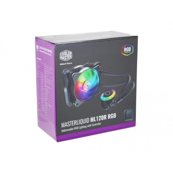 Cooler Master MasterLiquid ML120R Addressable RGB AIO CPU Liquid Cooler, 28 Independently-Controlled LEDS, Robust Sleeved FEP Tubing, Dual 120mm ARGB Air Balance MF
