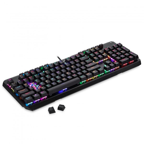 Redragon K555 Mechanical Gaming Keyboard with Blue Switches, Macro Recording, Wrist Rest, Full Size, Indrah, for Windows PC Gamer (RGB LED Backlit)