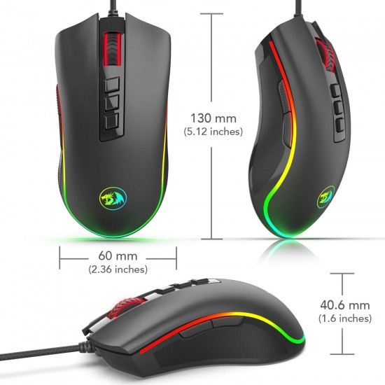 Redragon M711 Cobra Gaming Mouse with 16.8 Million RGB Color Backlit, 10,000 DPI Adjustable, Comfortable Grip, 7 Programmable Buttons