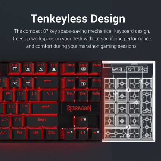 Redragon K552-BB Mechanical Gaming Keyboard and Mouse Combo & Large Mouse Pad & PC Gaming Headset with Mic, 87 Key RED LED Backlit Keyboard for Windows PC (Keyboard, Mouse, Headset Mousepad Set)