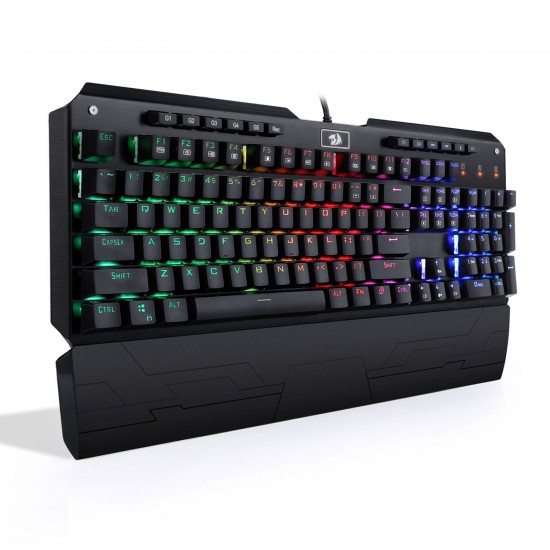 Redragon K555 Mechanical Gaming Keyboard with Blue Switches, Macro Recording, Wrist Rest, Full Size, Indrah, for Windows PC Gamer (RGB LED Backlit)