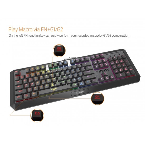 GAMDIAS Hermes P3 RGB Gaming Keyboard Low Profile Mechanical Switch with blue switch, N-key rollover (Hermes P3)