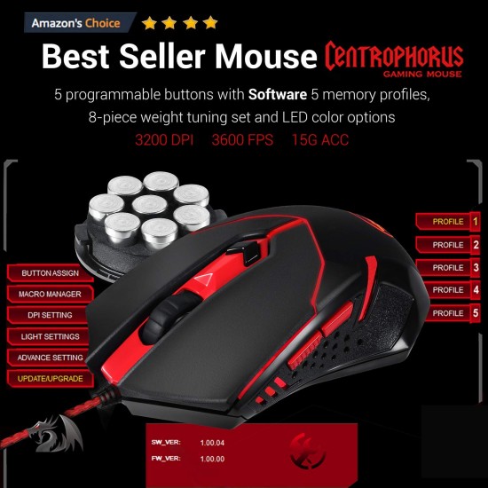 Redragon K552-BB Mechanical Gaming Keyboard and Mouse Combo & Large Mouse Pad & PC Gaming Headset with Mic, 87 Key RED LED Backlit Keyboard for Windows PC (Keyboard, Mouse, Headset Mousepad Set)