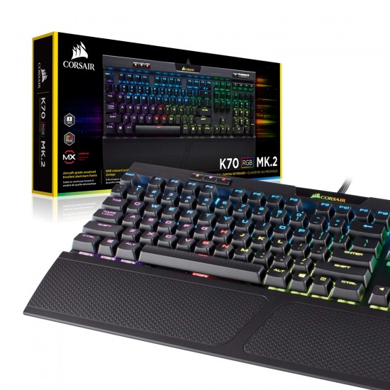 CORSAIR K70 RGB MK.2 Mechanical Gaming Keyboard - USB Passthrough & Media Controls - Tactile & Clicky - Cherry MX Blue - RGB LED Backlit