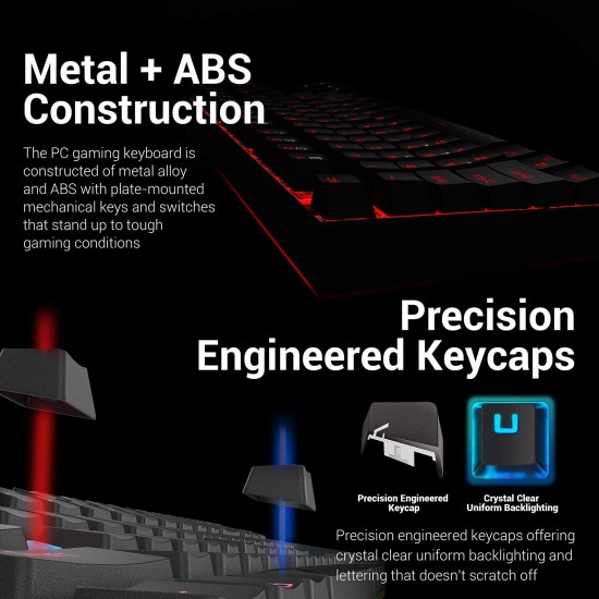 Redragon K552-BB Mechanical Gaming Keyboard and Mouse Combo & Large Mouse Pad & PC Gaming Headset with Mic, 87 Key RED LED Backlit Keyboard for Windows PC (Keyboard, Mouse, Headset Mousepad Set)