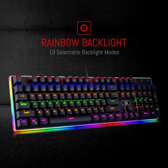 Redragon K577R Kali Mechanical Gaming Keyboard, Rainbow Backlit, Wired Competitive Ergonomic Keyboard with Tactile Brown Switches for Esports, Letter Typing with PC and Laptop, 104 Keys