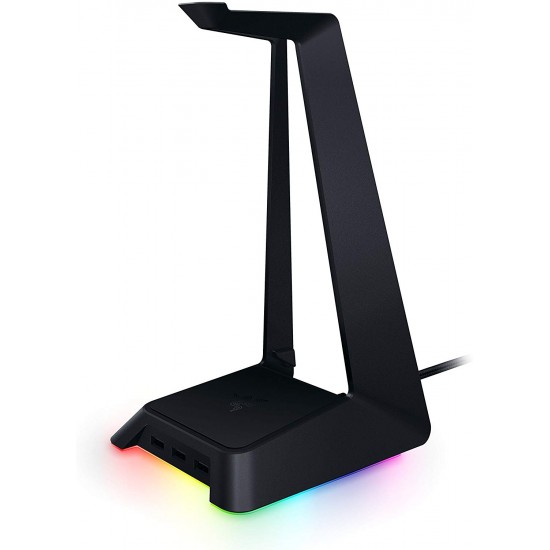 Razer Base Station Chroma Headphone/Headset Stand w/USB Hub - [Matte Black]: Chroma RGB Lighting - 3x USB 3.0 Ports - Non-Slip Rubber Base - Designed for Gaming Headsets