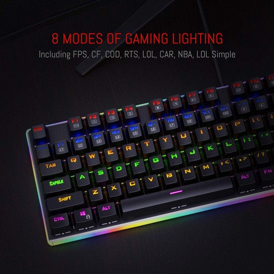 Redragon K577R Kali Mechanical Gaming Keyboard, Rainbow Backlit, Wired Competitive Ergonomic Keyboard with Tactile Brown Switches for Esports, Letter Typing with PC and Laptop, 104 Keys