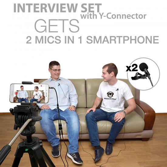 2 Lavalier Lapel Microphones Set for Dual Interview - Dual Lavalier Microphone - 2 Lavalier Microphone Set - Perfect as Blogging Vlogging Interview Microphone for iPhone 6, 7, 8, X