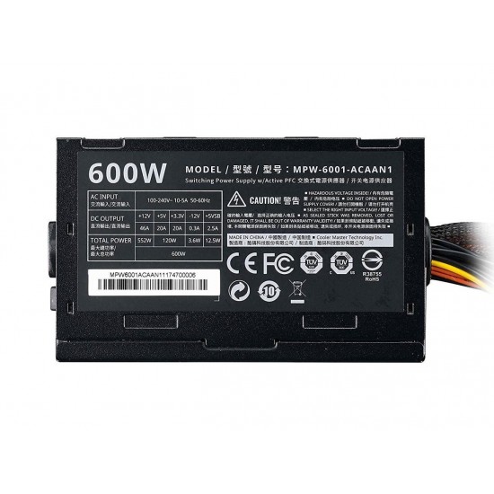Cooler Master Elite v3 600 watts ATX Power Supply, Quiet 120mm Fan, PCI-E support, 3 Year Warranty, Black Cooler Master Elite v3 600 watts ATX Power Supply, Quiet 120mm Fan, PCI-E support, 3 Year Warranty, Black