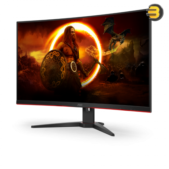 AOC C32G2ZE 32 Inch Curved Frameless Gaming Monitor — Full HD 1920x1080, VA, 0.5ms 240Hz, AMD FreeSync Premium, DP/HDMI/VGA, VESA, 3-3-1 Re-Spawn Program, Xbox PS5 Switch,Black