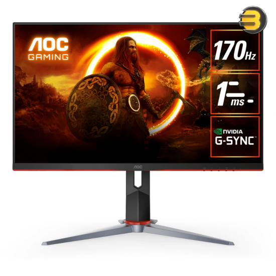 AOC Q27G2S/D 27 QHD 170Hz Frameless Gaming Monitor 2560x1440 - 1ms - IPS - DisplayPort - 2x HDMI - Nvidia G-Sync Compatible / AMD FreeSync Premium - 126% sRGB - Delta E < 2 - Height / Pivot / Swivel / Tilt Adjustable - 100x100 VESA
