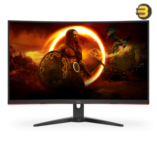 AOC C32G2ZE 32 Inch Curved Frameless Gaming Monitor — Full HD 1920x1080, VA, 0.5ms 240Hz, AMD FreeSync Premium, DP/HDMI/VGA, VESA, 3-3-1 Re-Spawn Program, Xbox PS5 Switch,Black