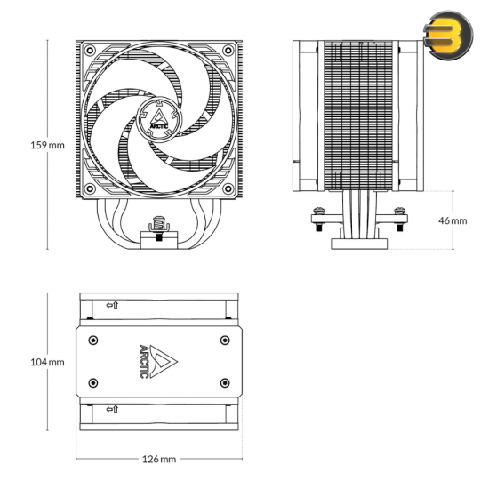 ARCTIC Freezer 36 Multi-Compatible Tower CPU Cooler - Dual P12 PWM PST Fans - Intel LGA1851, LGA1700, AMD AM5, AM4 - Enhanced Cooling with 4x Ø6mm Copper Heatpipes - MX-6 Thermal Paste Included - Dimensions: 104 x 126 x 159mm - Weight: 890g - Quiet Operat