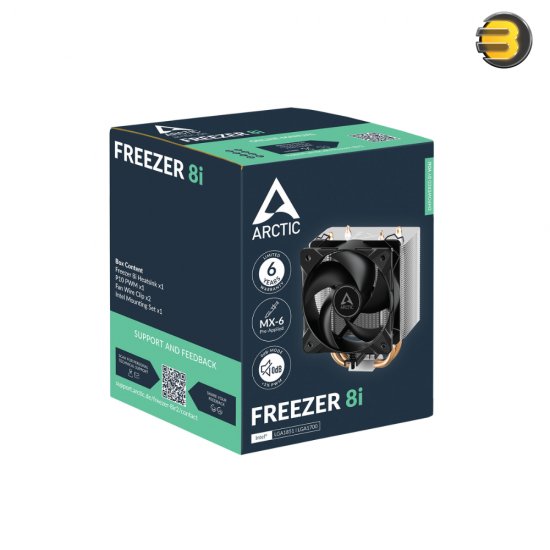 ARCTIC Freezer 8i Compact Intel CPU Cooler - Efficient Tower Air Cooling, 100mm PWM Fan, Pre-Applied MX-4 Thermal Paste, Easy Installation for LGA1700 / LGA1200 / LGA115x Sockets ARCTIC Freezer 8i Compact Intel CPU Cooler - Efficient Tower Air Cooling, 100mm PWM Fan, Pre-Applied MX-4 Thermal Paste, Easy Installation for LGA1700 / LGA1200 / LGA115x Sockets