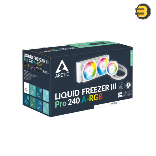 ARCTIC Liquid Freezer III Pro 240 A-RGB (White) Multi-Compatible All-in-One CPU Water Cooler - 240mm Radiator, Dual 120mm A-RGB PWM Fans, Integrated VRM Fan, High-Performance Liquid Cooling for Intel & AMD Processors ARCTIC Liquid Freezer III Pro 240 A-RGB (White) Multi-Compatible All-in-One CPU Water Cooler - 240mm Radiator, Dual 120mm A-RGB PWM Fans, Integrated VRM Fan, High-Performance Liquid Cooling for Intel & AMD Processors