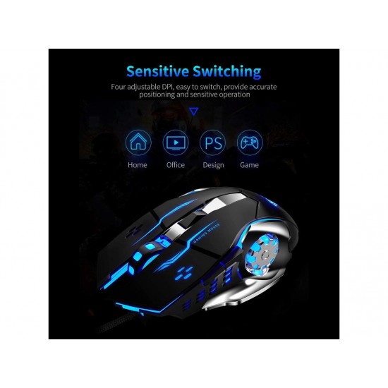 Aula S20 USB Wired Gaming Mouse Programmable 2400DPI Optical Ergonomic Mouse with 4-Color Breathing Light for PC Laptop Black