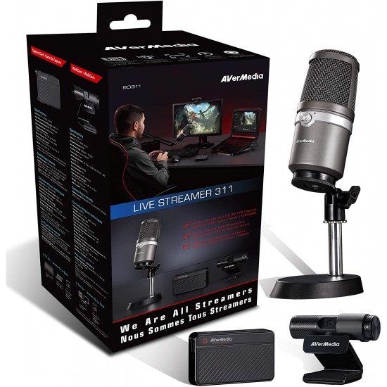 AVerMedia Live Streamer 311 Full HD 1080p Streamer Bundle with Capture Card, Webcam and USB Streamer Microphone. for Twitch, Mixer, YouTube (BO311)