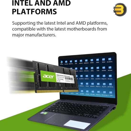Acer 16GB DDR4-3200 CL22 SO-DIMM Laptop RAM – 1.2V, Dual Rank, Part No. BL.9BWWA.213