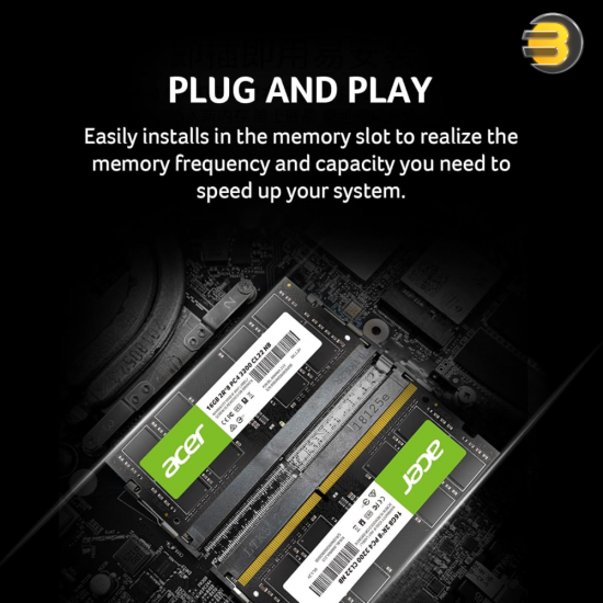 Acer 16GB DDR4-3200 CL22 SO-DIMM Laptop RAM – 1.2V, Dual Rank, Part No. BL.9BWWA.213