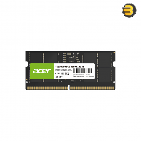 Acer SD200 DDR5 32GB 5600MHz CL46 SO-DIMM — 262-pin, 1.1V, On-Die ECC, PMIC Power Management, 2Rx8, High-Performance Laptop Memory, Enhanced Stability, Energy Efficient, Broad Compatibility, Single Module Retail Packaging