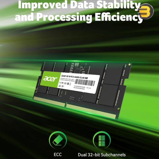 Acer SD200 32GB (1x32GB) DDR5-5600 CL46 SO-DIMM Laptop RAM – 1.1V, JEDEC Standard, Part No. BL.9BWWA.419