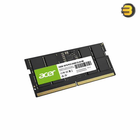 Acer SD200 DDR5 32GB 5600MHz CL46 SO-DIMM — 262-pin, 1.1V, On-Die ECC, PMIC Power Management, 2Rx8, High-Performance Laptop Memory, Enhanced Stability, Energy Efficient, Broad Compatibility, Single Module Retail Packaging