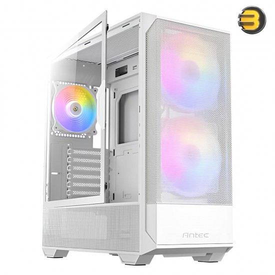 ANTEC NX416L White — High Airflow Mesh Front Panel, 2 x 160mm & 1 x 120mm ARGB Fans Included, Type-C, Tempered Glass Hinge Side Panel, Up to 11 Fans, 360mm Radiator Support, Mid-Tower ATX Gaming Case