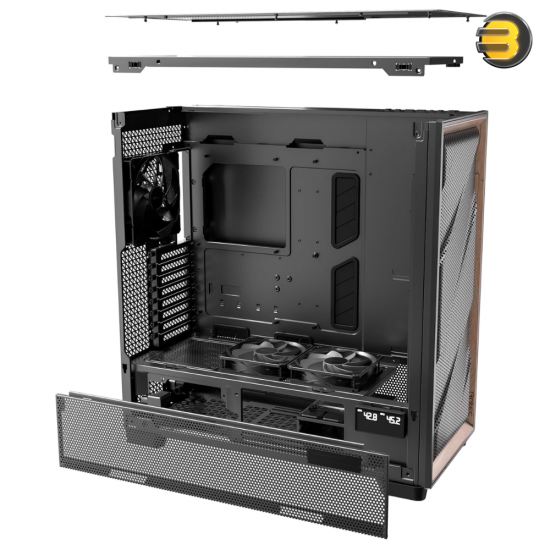 Antec Flux Pro — 6 x PWM Fans Included, High-Airflow Front Panel with Walnut Wood, iShift PSU 90° Mount, USB3.0 x 2, Type-C, 420mm Radiator Support, Temp. Display, Full-Tower E-ATX PC Case