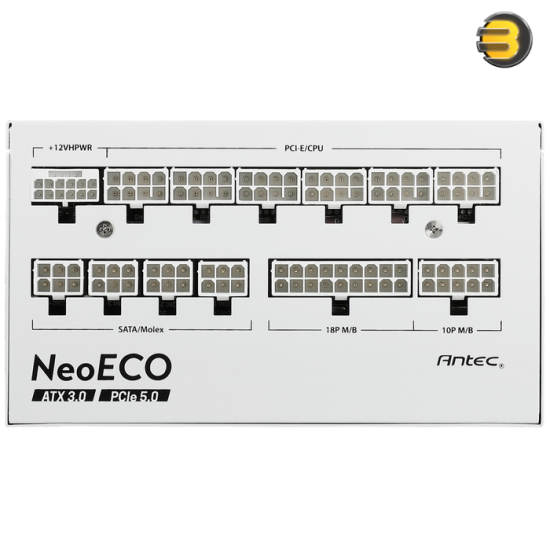 ANTEC 1000W NeoECO NE1000G M White — ATX3.0, Full Modular PSU, 80 Plus Gold, PCIE 5.0 Support, PhaseWave Design, Japanese Caps, Zero RPM Manager, Silent 120mm Fan