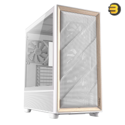 Antec FLUX White — 5 x PWM Fans Included, High-Airflow Front Panel With Birch Wood, Type-C, 420mm Radiator & Back Connect Motherboard Support, Up to 9 Fans Simultaneously, Mid-Tower E-ATX PC Case