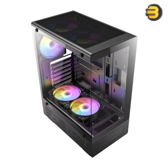 Antec VCX300 ARGB ATX Mid-Tower Gaming Case + 650W PSU – Tempered Glass Side Panel, 5 Pre-installed ARGB Fans, Solid Front Panel, USB 3.0, Supports ATX/Micro-ATX/Mini-ITX