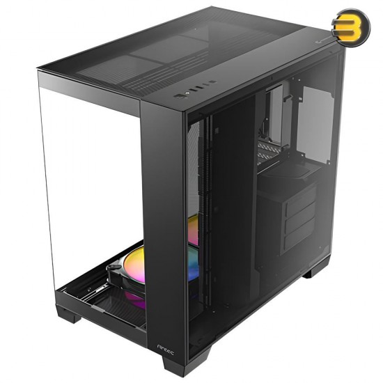 Antec C8 Black Case — RTX 40 Compatible, Dual-Chamber, tooless Design, Type-C, 360mm Radiator Support, Seamless Tempered Glass Front & Side Panels, High Airflow Full-Tower E-ATX PC Case - Fans not Included