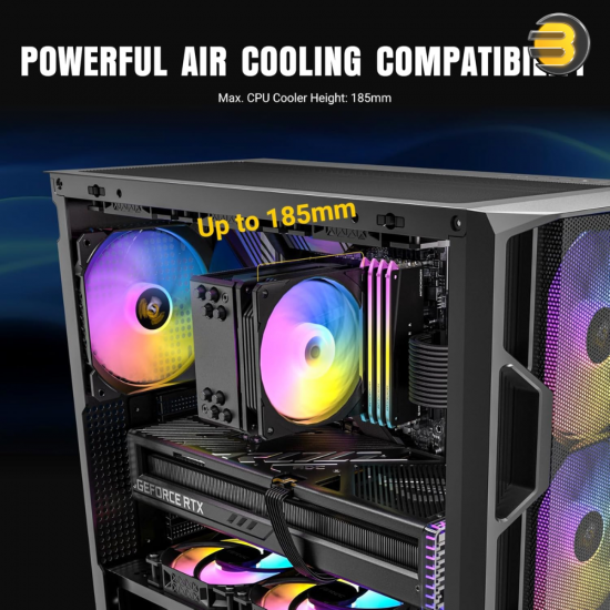 Antec AX1000 ARGB Mid-Tower Gaming Case – High-Airflow Design with 4 Pre-Installed 140mm ARGB PWM Fans (3 Front + 1 Rear), Tempered Glass Side Panel, ATX / mATX / Mini-ITX Support