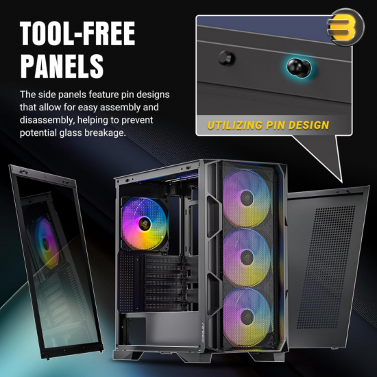 Antec AX1000 ARGB Mid-Tower Gaming Case – High-Airflow Design with 4 Pre-Installed 140mm ARGB PWM Fans (3 Front + 1 Rear), Tempered Glass Side Panel, ATX / mATX / Mini-ITX Support
