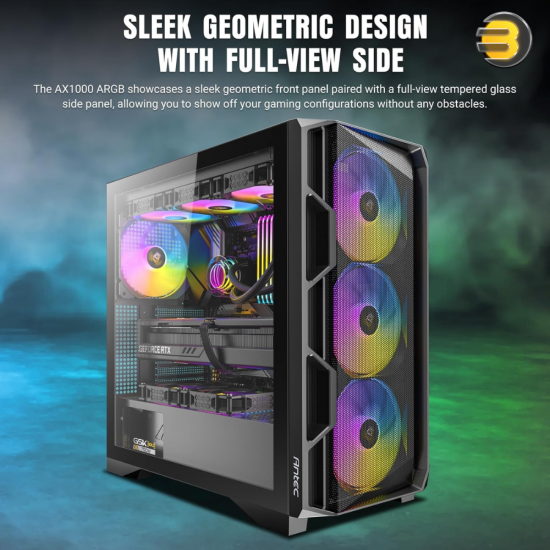 Antec AX1000 ARGB Mid-Tower Gaming Case – High-Airflow Design with 4 Pre-Installed 140mm ARGB PWM Fans (3 Front + 1 Rear), Tempered Glass Side Panel, ATX / mATX / Mini-ITX Support