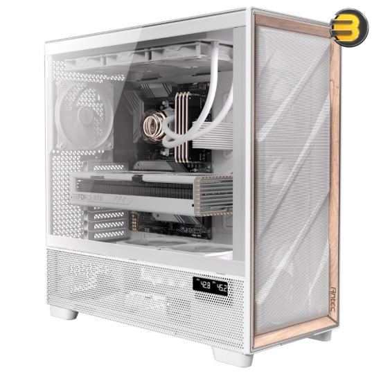 Antec Flux Pro — 6 x PWM Fans Included, High-Airflow Front Panel with Walnut Wood, iShift PSU 90° Mount, USB3.0 x 2, Type-C, 420mm Radiator Support, Temp. Display, Full-Tower E-ATX PC Case