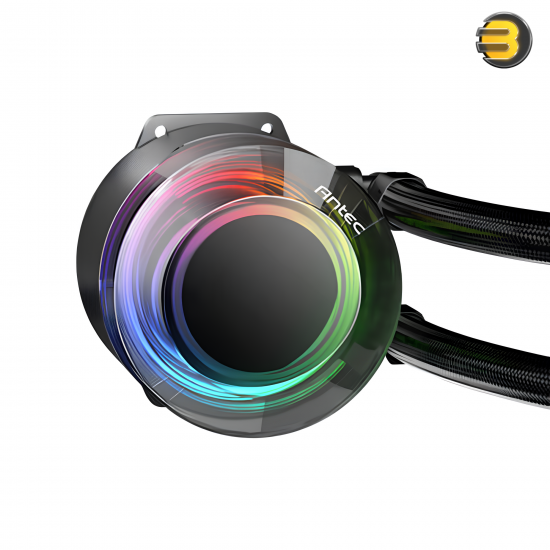 Antec Vortex LUM 360 ARGB 360mm AIO Liquid CPU Cooler — 397×120×27 mm aluminum radiator, 3×120 mm ARGB PWM fans 800–1800 RPM up to 71.5 CFM/2.45 mmH₂O at ≤31 dB, copper base, EPDM high‑density tubing, included ARGB controller, Intel LGA 115X/1200/1700/185