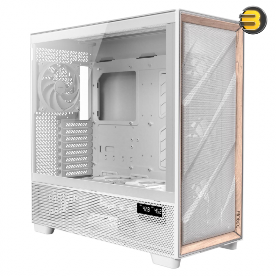 Antec Flux Pro — 6 x PWM Fans Included, High-Airflow Front Panel with Walnut Wood, iShift PSU 90° Mount, USB3.0 x 2, Type-C, 420mm Radiator Support, Temp. Display, Full-Tower E-ATX PC Case