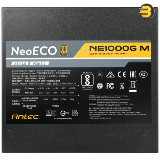 ANTEC 1000W NeoECO NE1000G M — ATX3.0, Full Modular PSU, 80 Plus Gold, PCIE 5.0 Support, PhaseWave Design, Japanese Caps, Zero RPM Manager, Silent 120mm Fan