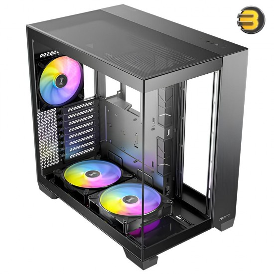 Antec C8 Black Case — RTX 40 Compatible, Dual-Chamber, tooless Design, Type-C, 360mm Radiator Support, Seamless Tempered Glass Front & Side Panels, High Airflow Full-Tower E-ATX PC Case - Fans not Included