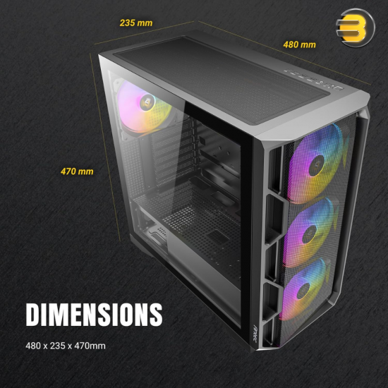 Antec AX1000 ARGB Mid-Tower Gaming Case – High-Airflow Design with 4 Pre-Installed 140mm ARGB PWM Fans (3 Front + 1 Rear), Tempered Glass Side Panel, ATX / mATX / Mini-ITX Support