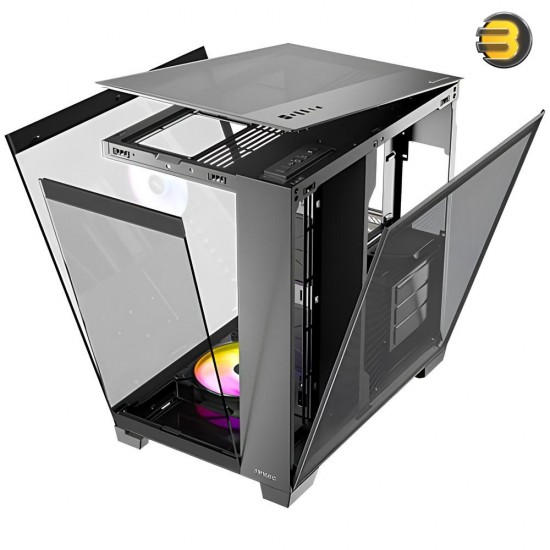 Antec C8 Black Case — RTX 40 Compatible, Dual-Chamber, tooless Design, Type-C, 360mm Radiator Support, Seamless Tempered Glass Front & Side Panels, High Airflow Full-Tower E-ATX PC Case - Fans not Included