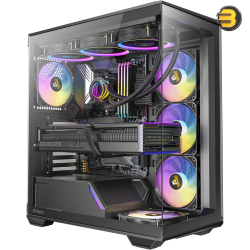 Antec C3 ARGB Black, 3 x 120mm & 1 x 120mm ARGB PWM Fans Included, Up to 8 Fans Simultaneously, Type-C，Seamless Tempered Glass Front & Side Panels, 360mm Radiator Support, Mid-Tower ATX PC Case