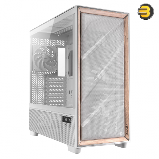 Antec Flux Pro — 6 x PWM Fans Included, High-Airflow Front Panel with Walnut Wood, iShift PSU 90° Mount, USB3.0 x 2, Type-C, 420mm Radiator Support, Temp. Display, Full-Tower E-ATX PC Case