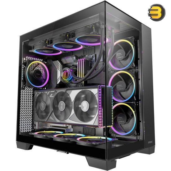 Antec C8 Black Case — RTX 40 Compatible, Dual-Chamber, tooless Design, Type-C, 360mm Radiator Support, Seamless Tempered Glass Front & Side Panels, High Airflow Full-Tower E-ATX PC Case - Fans not Included